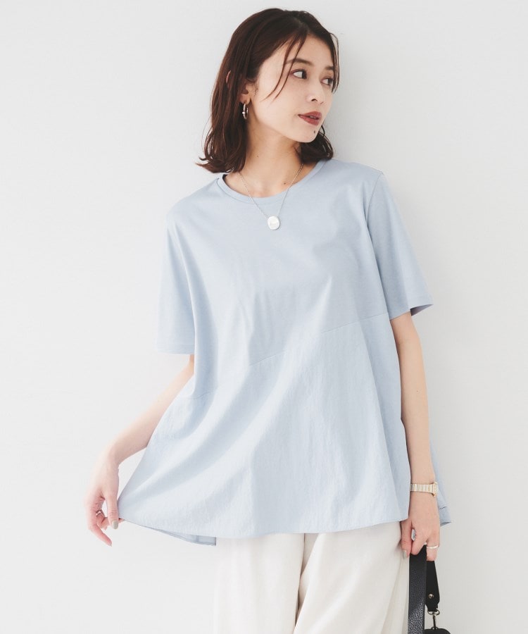 アンタイトル(UNTITLED)の【UVカット/接触冷感/Tシャツ】異素材ドッキングペプラム サックスブルー(090)