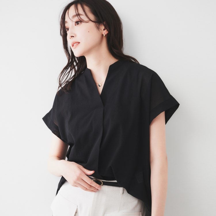 アンタイトル(UNTITLED)の【洗える/スキッパー】フレンチスリーブシアーブラウス シャツ・ブラウス