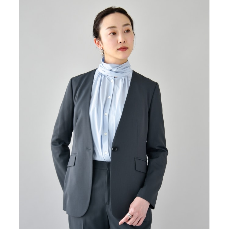 アンタイトル(UNTITLED)の【軽くて快適！】ウール混 ストレッチノーカラージャケット ノーカラージャケット