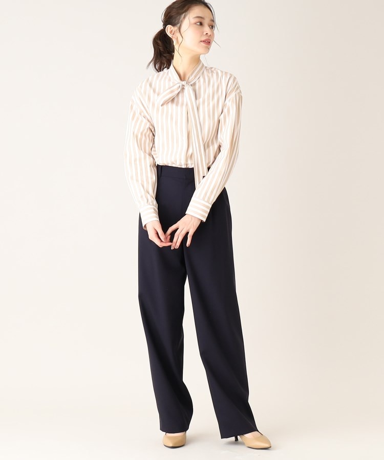 UNTITLED ストライプ柄 ボウタイブラウス ネイビー 44新品