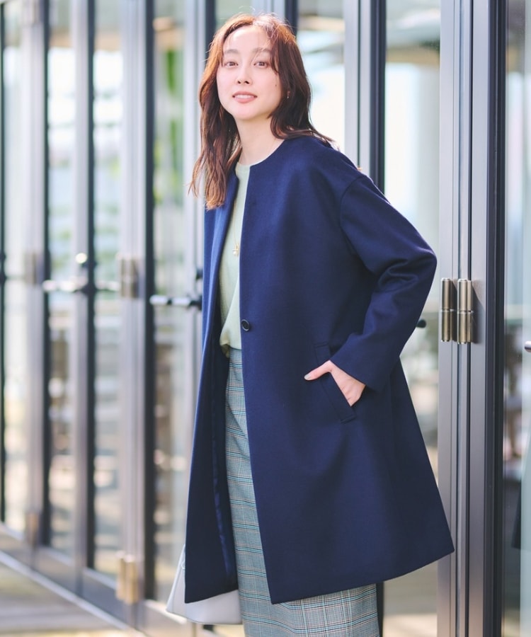 日本製】カシミヤ混ノーカラーコート(ノーカラーコート 日本製】カシミヤ混ノーカラーコート(ノーカラーコート