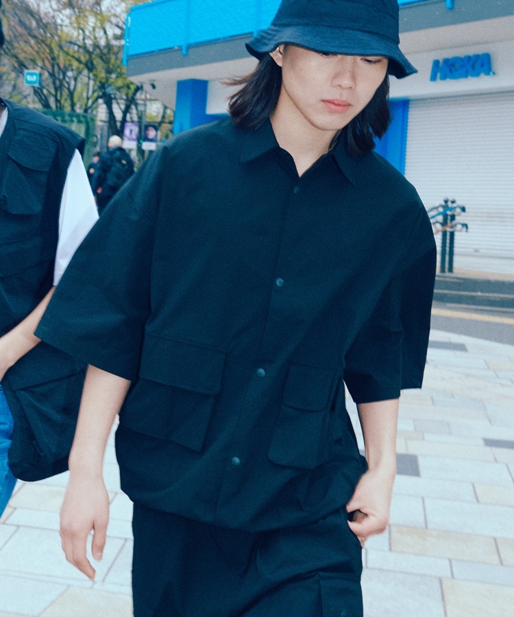 ティーケー タケオ キクチ(tk.TAKEO KIKUCHI)のテックハイカー ビッグシャツ ブラック(019)