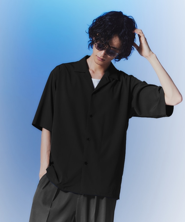 ティーケー タケオ キクチ(tk.TAKEO KIKUCHI)のサラエアリーオープンカラー2WAYシャツ ブラック(019)