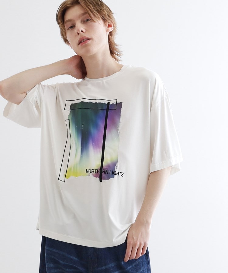 ティーケー タケオ キクチ(tk.TAKEO KIKUCHI)のオーロラプリントドレープTシャツ オフホワイト(003)