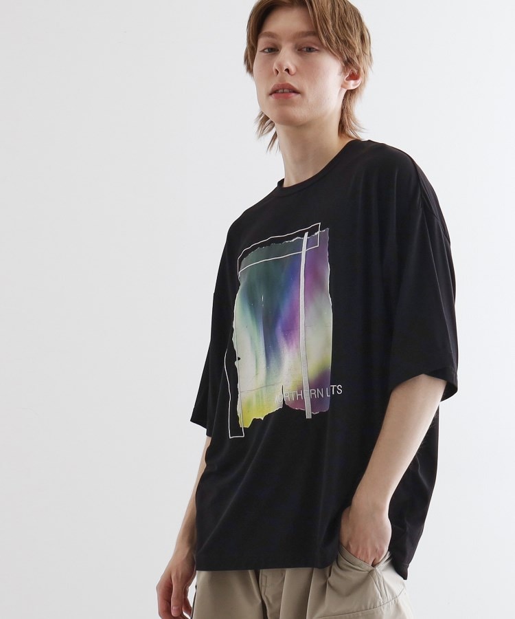 ティーケー タケオ キクチ(tk.TAKEO KIKUCHI)のオーロラプリントドレープTシャツ ブラック(019)