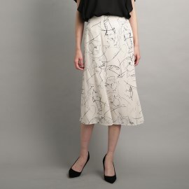 クードシャンス(COUP DE CHANCE)の【洗える/日本製】流線模様のプリントフレアースカート ミモレスカート
