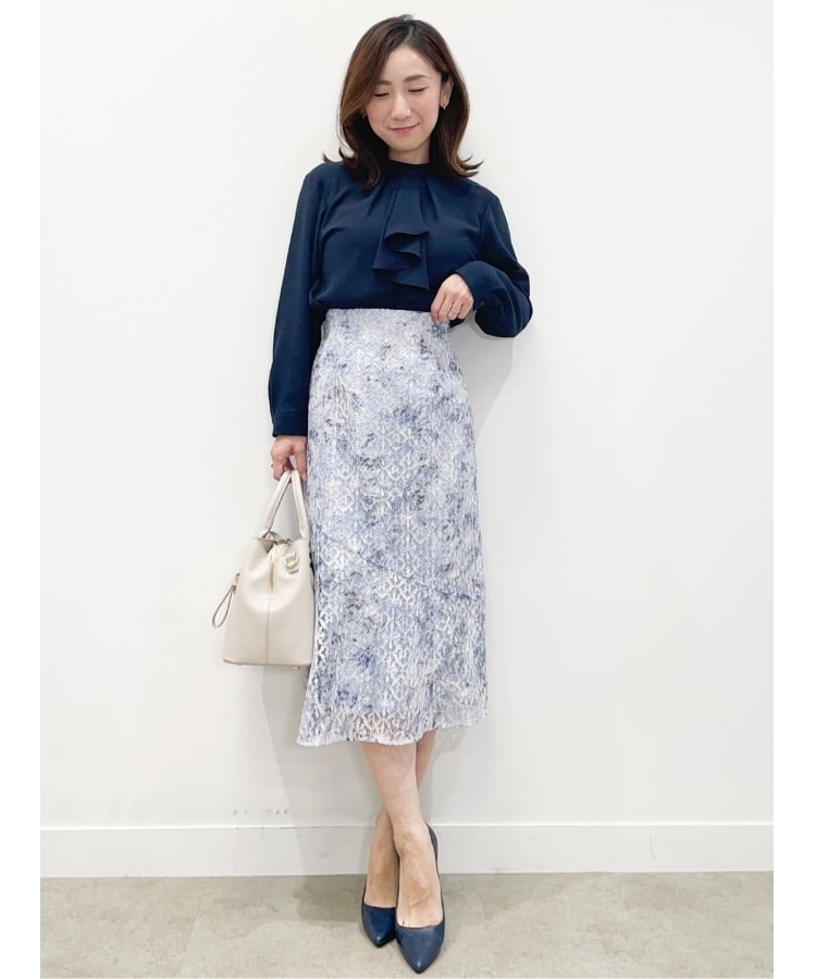 【NARACAMICIE】(1)日本製 総柄 レース 刺繍 フレア スカート