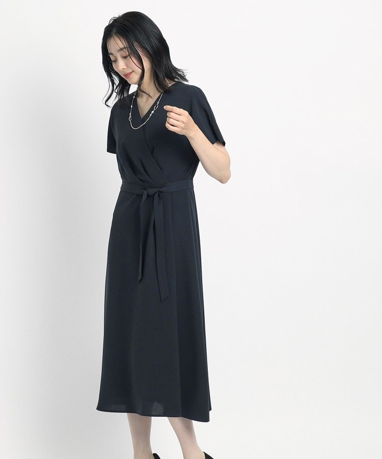 クードシャンス(COUP DE CHANCE)の【洗える／日本製／清涼感】夏におすすめ！女性らしいカシュクール風デザインワンピース ネイビー(094)