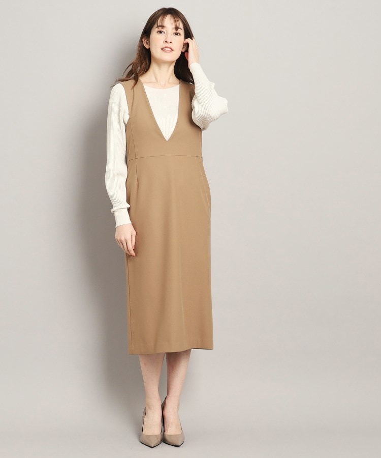 洗える】大人フェミニンを叶える、 深Vネックのジャンパー 洗える】大人フェミニンを叶える、 深Vネックのジャンパー