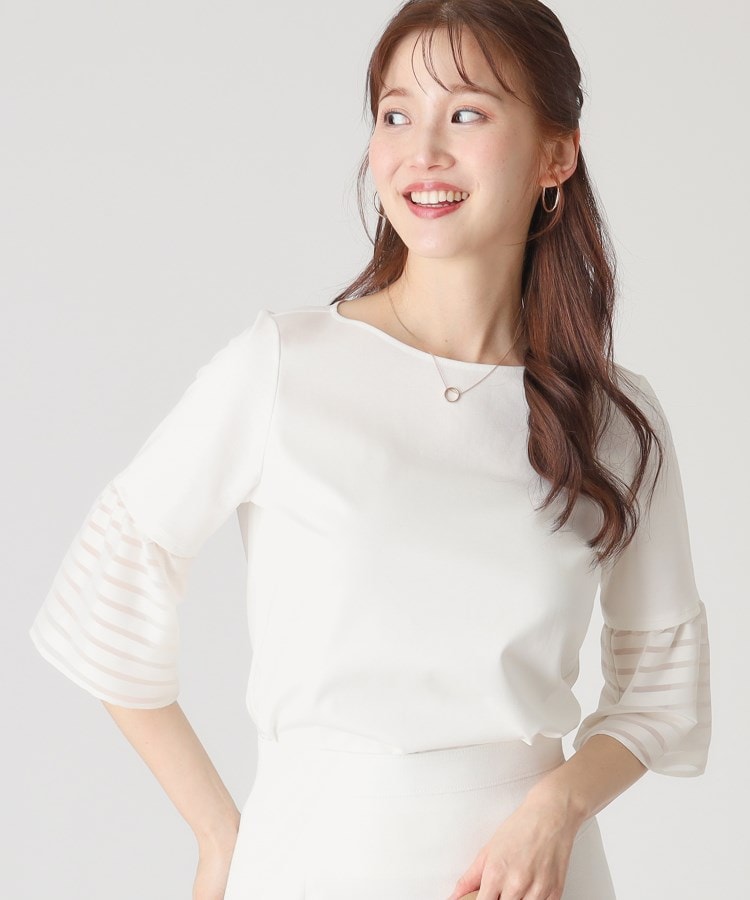 洗える/日本製/接触冷感】シアーボーダー袖のジャージプル 洗える/日本製/接触冷感】シアーボーダー袖のジャージプル
