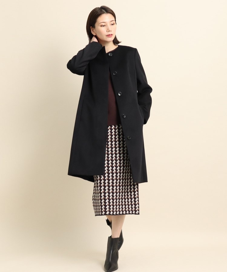 日本製/エレガント/定番人気】ウールカシミヤ混ノーカラーコート 日本製/エレガント/定番人気】ウールカシミヤ混ノーカラーコート