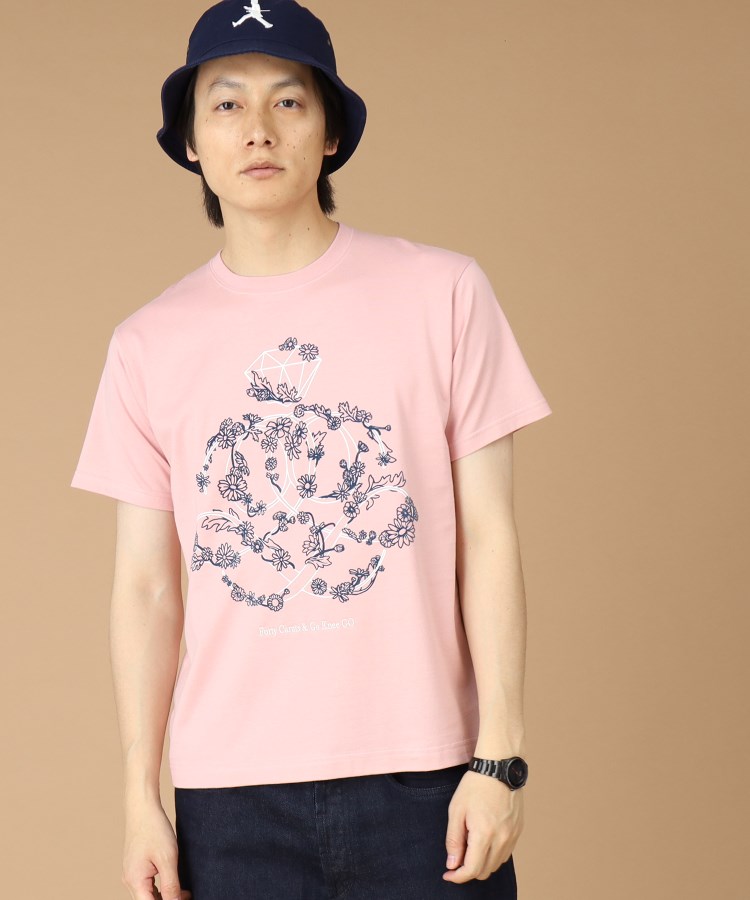 フォーティーカラッツアンドゴーニーゴ(40CARATS&525)のフラワーアンドマーク 半袖Tシャツ ピンク(072)