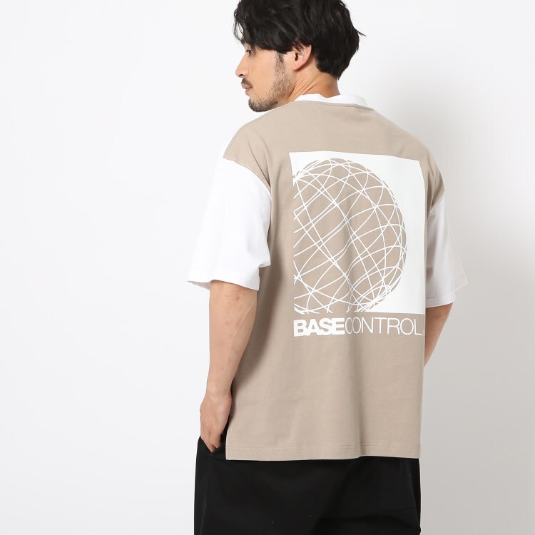 ベースコントロール(BASE CONTROL)のバイカラーデザイン コットンワイドシルエットバックプリントTシャツ
