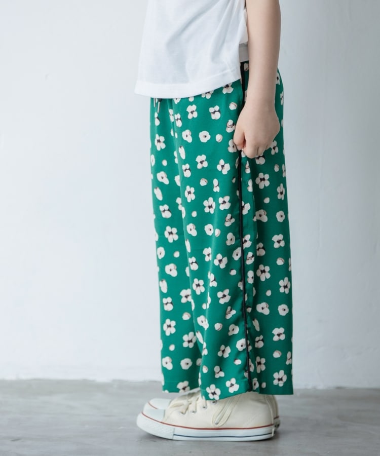 110-150/ウエスト調節可能】花柄ワイドパンツ(フルレングスパンツ) THE SHOP TK(Kids)(ザショップティーケー)| ワールド オンラインストア WORLD ONLINE STORE INTERNATIONAL WORLD JEANS 花柄 ストレッチハーフパンツ