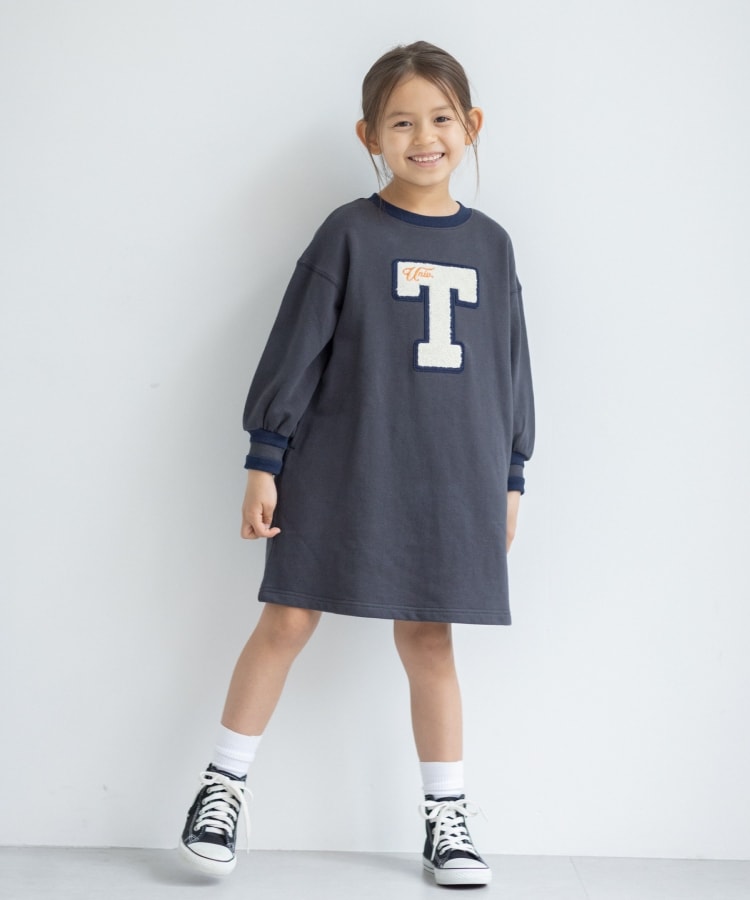 ザ ショップ ティーケー（キッズ）(THE SHOP TK(Kids))の◆【110-150/洗濯機で洗える】ワッペンスウェットワンピース ディープグレー(015)