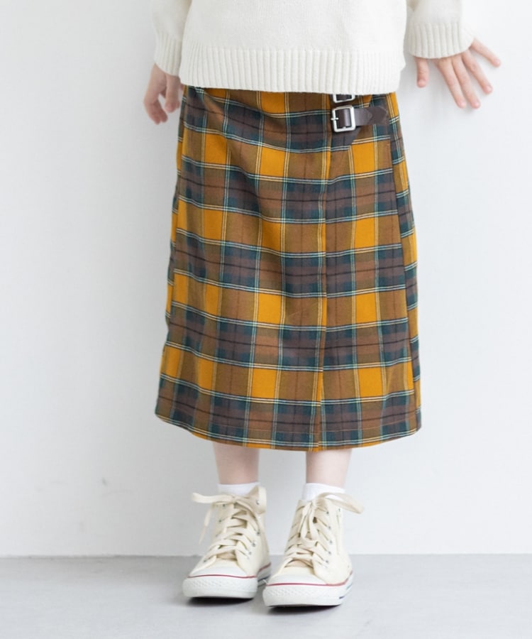 ＜WORLD＞ THE SHOP TK(Kids)(ザ ショップ ティーケー（キッズ）) 【110-150/おしゃれミディ丈】チェックベルトスカート