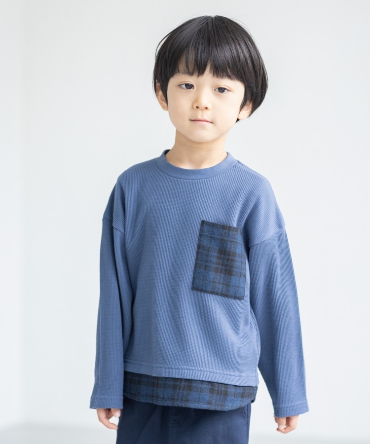 ザ ショップ ティーケー（キッズ）(THE SHOP TK(Kids))の◆【100-140/洗濯機で洗える！】レイヤード風ワッフルカットソー ブルー(092)