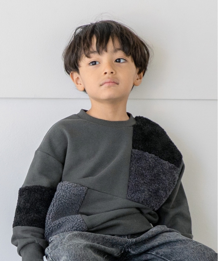 ザ ショップ ティーケー（キッズ）(THE SHOP TK(Kids))の◆【100-140】ボア切替スウェットトップス ディープグレー(015)