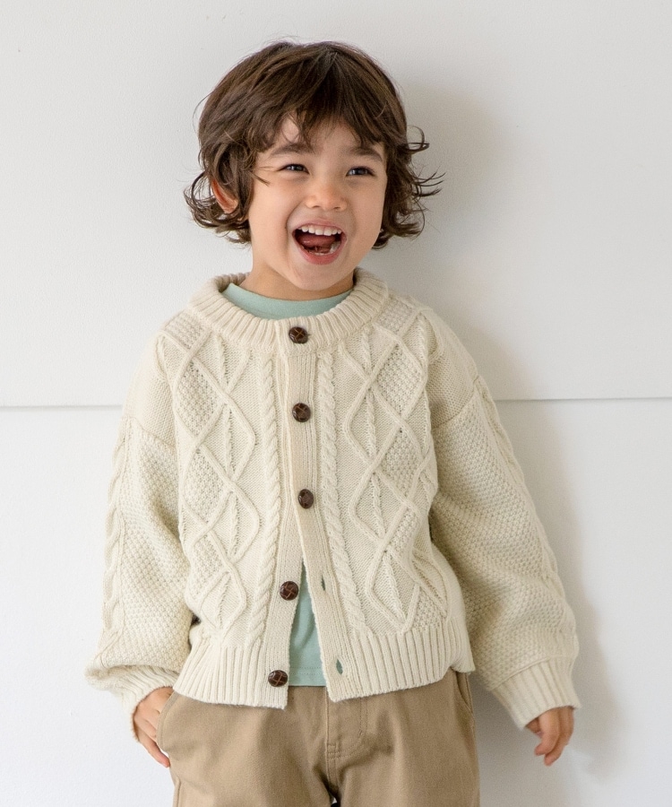 ザ ショップ ティーケー（キッズ）(THE SHOP TK(Kids))の◆【110-150/洗濯機で洗える！】ケーブルニットカーディガン アイボリー(004)