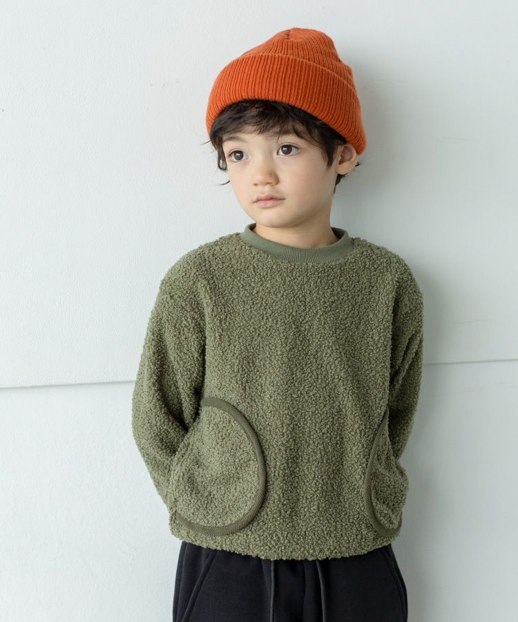 ザ ショップ ティーケー（キッズ）(THE SHOP TK(Kids))の◆【110-140/洗濯機で洗える！】モコモコカールボアトップス カーキ(027)