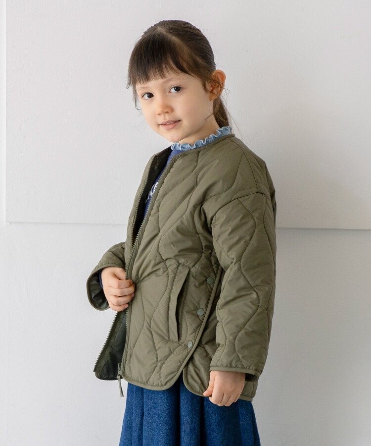 ザ ショップ ティーケー（キッズ）(THE SHOP TK(Kids))の◆【100-140/洗濯機で洗える！】サイドボタンキルティングジャケット カーキ(027)