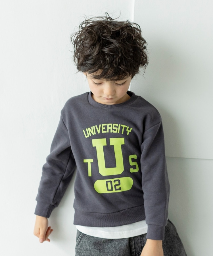 ザ ショップ ティーケー（キッズ）(THE SHOP TK(Kids))の◆【110-140】裏起毛ロゴプリント裾レイヤードトップス ディープグレー(015)