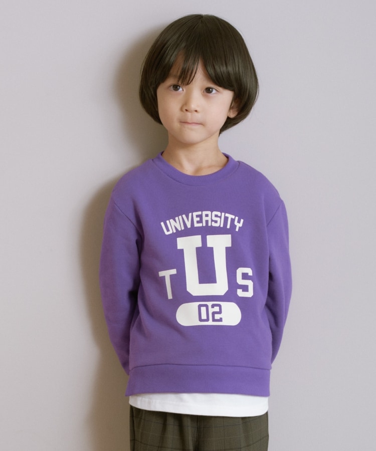 ザ ショップ ティーケー（キッズ）(THE SHOP TK(Kids))の◆【110-140】裏起毛ロゴプリント裾レイヤードトップス パープル(083)