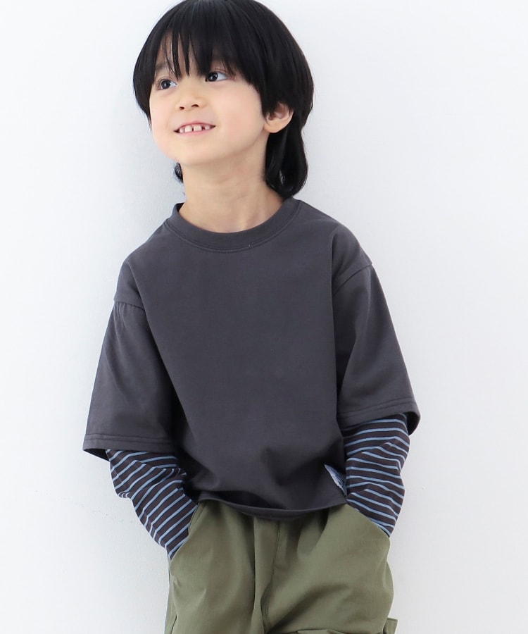 ザ ショップ ティーケー（キッズ）(THE SHOP TK(Kids))の【100-140】袖フェイクレイヤードTシャツ/お家で洗える！ チャコールグレー(014)