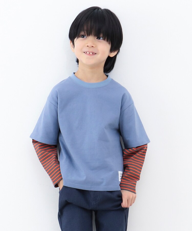 ザ ショップ ティーケー（キッズ）(THE SHOP TK(Kids))の【100-140】袖フェイクレイヤードTシャツ/お家で洗える！ ライトブルー(091)