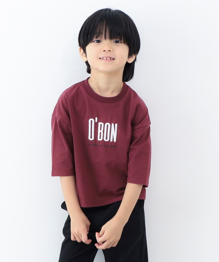 ザ ショップ ティーケー（キッズ）(THE SHOP TK(Kids))の【100-140】刺繍ロゴ七分Tシャツ ボルドー(064)