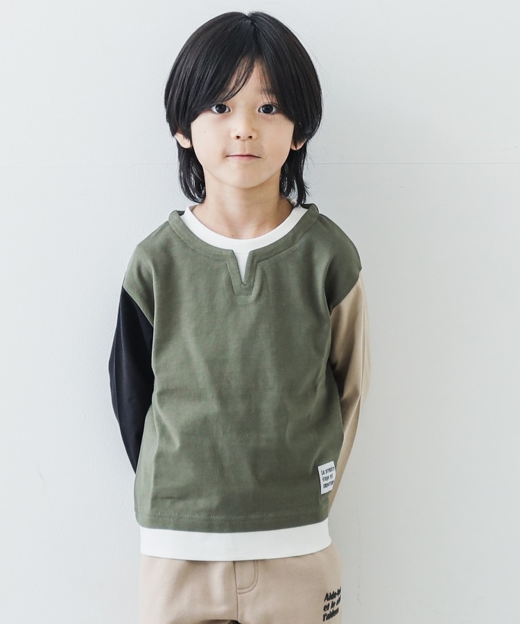 ザ ショップ ティーケー（キッズ）(THE SHOP TK(Kids))の【110-140】キーネックレイヤードロンT/パパとおそろい カーキ(527)