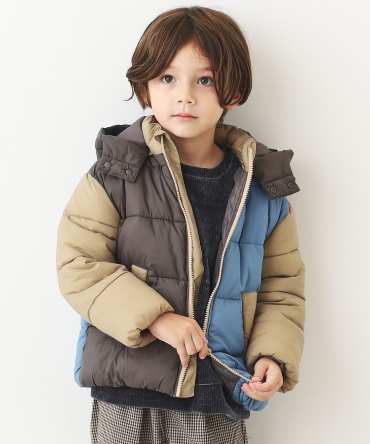 ザ ショップ ティーケー（キッズ）(THE SHOP TK(Kids))の【100-150】配色中綿ブルゾン/フードが外せる チャコールグレー(514)