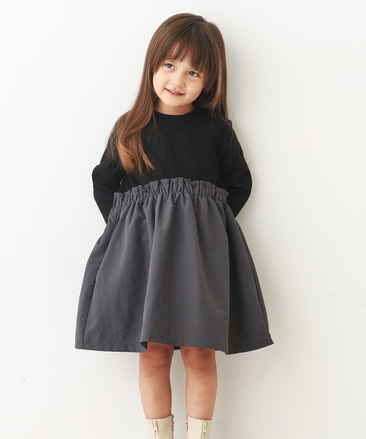 ザ ショップ ティーケー（キッズ）(THE SHOP TK(Kids))の100-150/チェックタフタ＆ドッキングワンピース/ハグするニットシリーズ チャコールグレー(514)