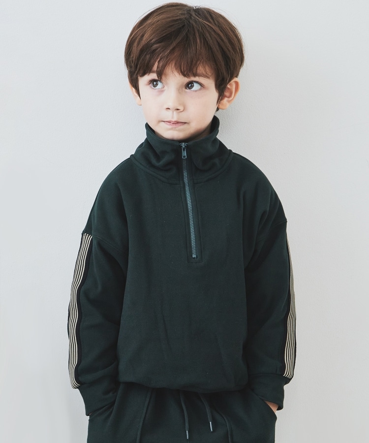 ザ ショップ ティーケー（キッズ）(THE SHOP TK(Kids))の【110-150】ラインテープハーフジップフリースプルオーバー グリーン(024)