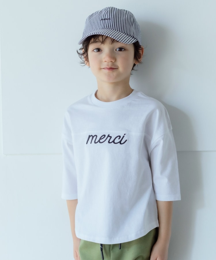 ザ ショップ ティーケー（キッズ）(THE SHOP TK(Kids))の【100-140】USAコットン★七分袖刺繍Tシャツ オフホワイト(003)