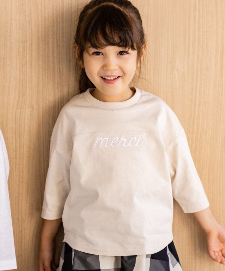 ザ ショップ ティーケー（キッズ）(THE SHOP TK(Kids))の【100-140】USAコットン★七分袖刺繍Tシャツ ベージュ(052)