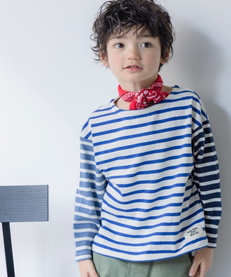 ザ ショップ ティーケー（キッズ）(THE SHOP TK(Kids))のいろいろボーダー切替トップス ブルー(392)