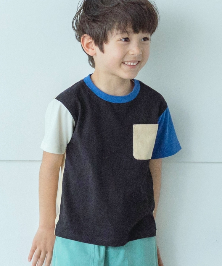 ザ ショップ ティーケー（キッズ）(THE SHOP TK(Kids))の【100-140】カラーブロック半袖Tシャツ ブラック(519)