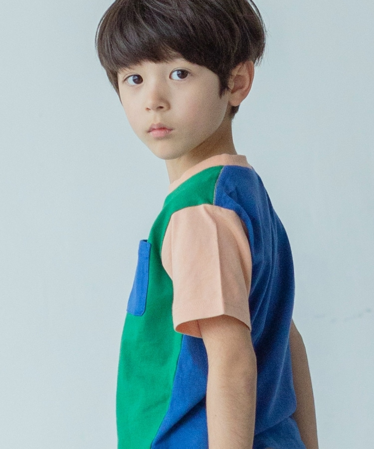 ザ ショップ ティーケー（キッズ）(THE SHOP TK(Kids))の【100-140】カラーブロック半袖Tシャツ グリーン(522)