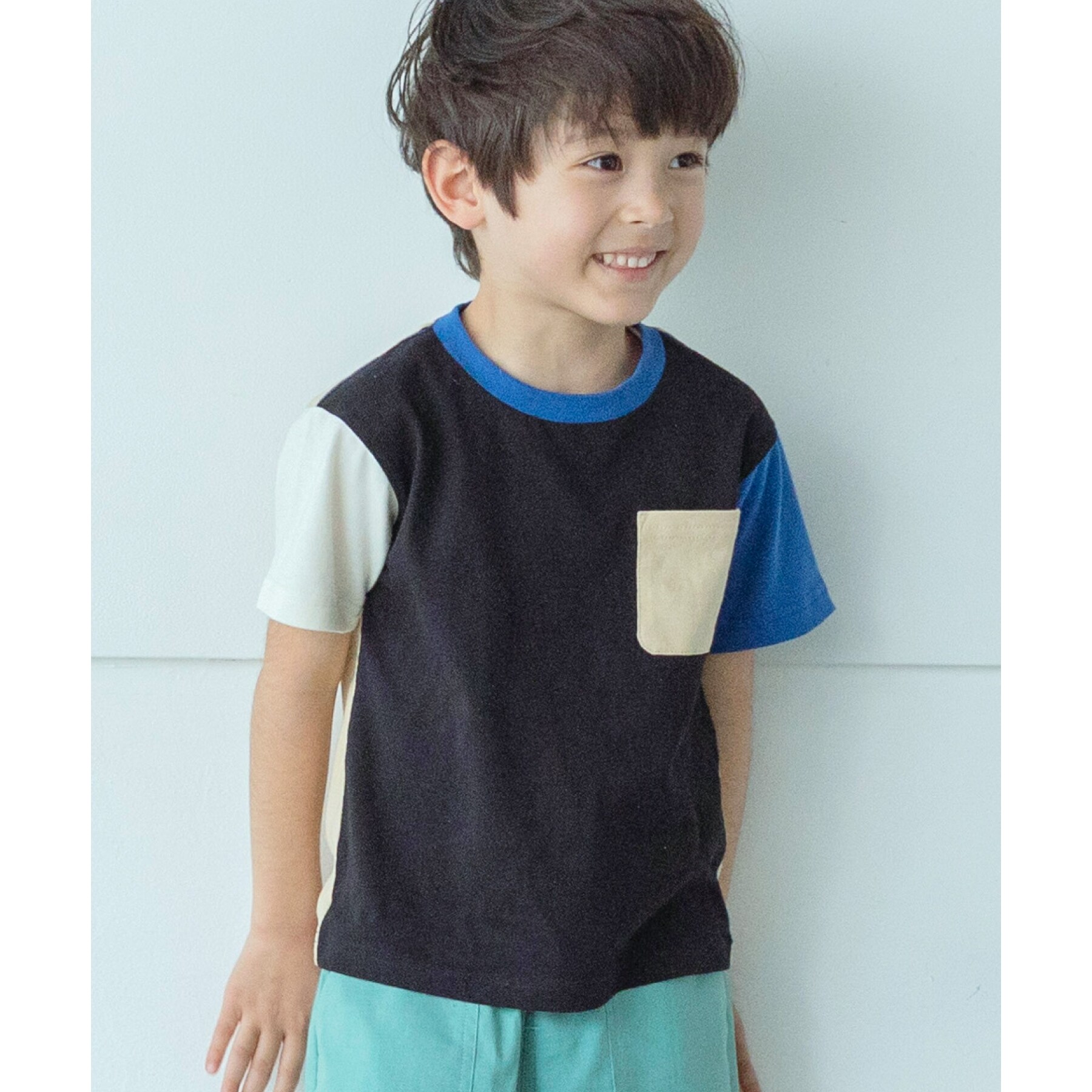 ザ ショップ ティーケー（キッズ）(THE SHOP TK(Kids))の【100-140】カラーブロック半袖Tシャツ ブラック(519)