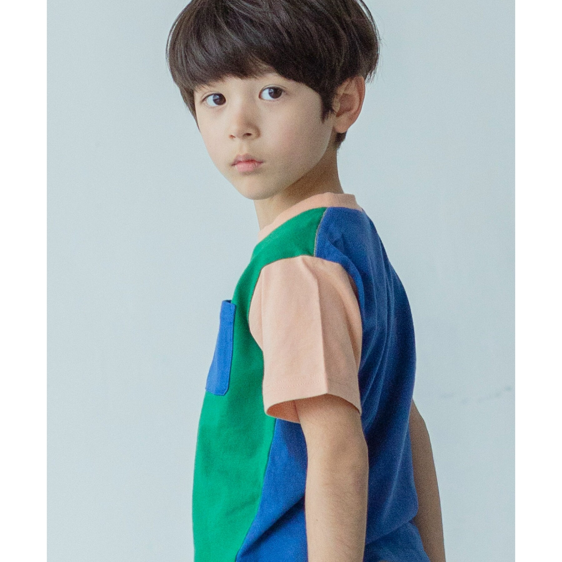 ザ ショップ ティーケー（キッズ）(THE SHOP TK(Kids))の【100-140】カラーブロック半袖Tシャツ グリーン(522)