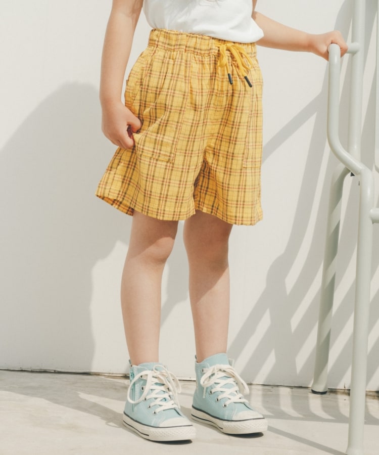 ザ ショップ ティーケー（キッズ）(THE SHOP TK(Kids))の【100-140】サッカーチェックハーフパンツ イエロー(232)