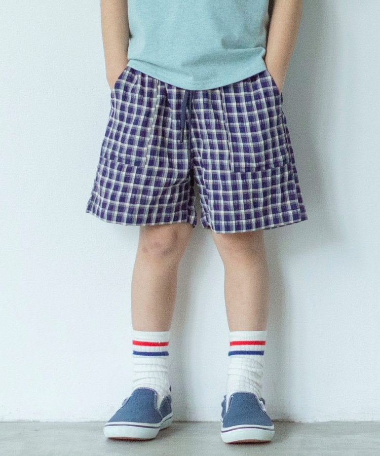 ザ ショップ ティーケー（キッズ）(THE SHOP TK(Kids))の【100-140】サッカーチェックハーフパンツ ネイビー(293)