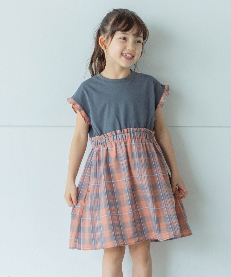 ザ ショップ ティーケー（キッズ）(THE SHOP TK(Kids))の【110-150】マドラスチェック柄ドッキングワンピース ディープグレー(315)