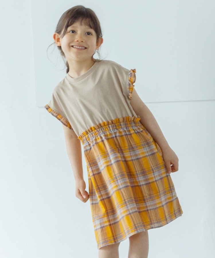 ザ ショップ ティーケー（キッズ）(THE SHOP TK(Kids))の【110-150】マドラスチェック柄ドッキングワンピース ベージュ(352)