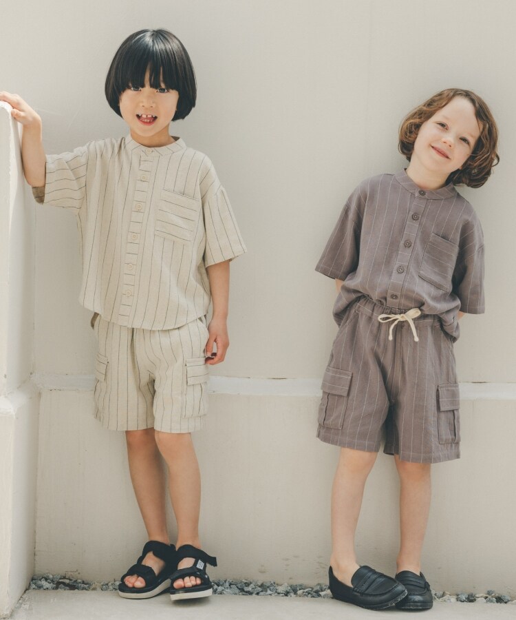 ザ ショップ ティーケー（キッズ）(THE SHOP TK(Kids))の【110-150】麻混ストライプバンドカラーシャツ1