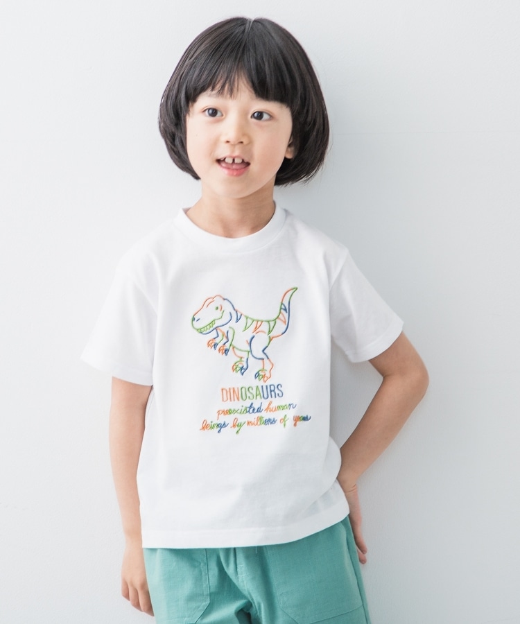 ザ ショップ ティーケー（キッズ）(THE SHOP TK(Kids))の【100-140】恐竜刺繍Tシャツ オフホワイト(003)