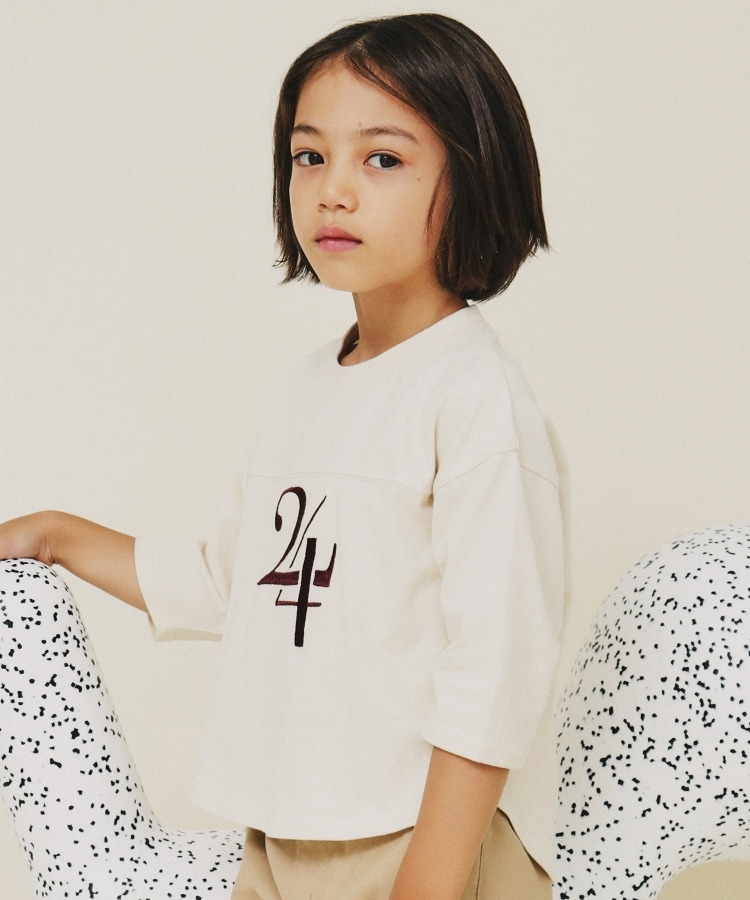 110-160】オーガビッツナンバー刺繍7分袖Tシャツ(Tシャツ 110-160】オーガビッツナンバー刺繍7分袖Tシャツ(Tシャツ