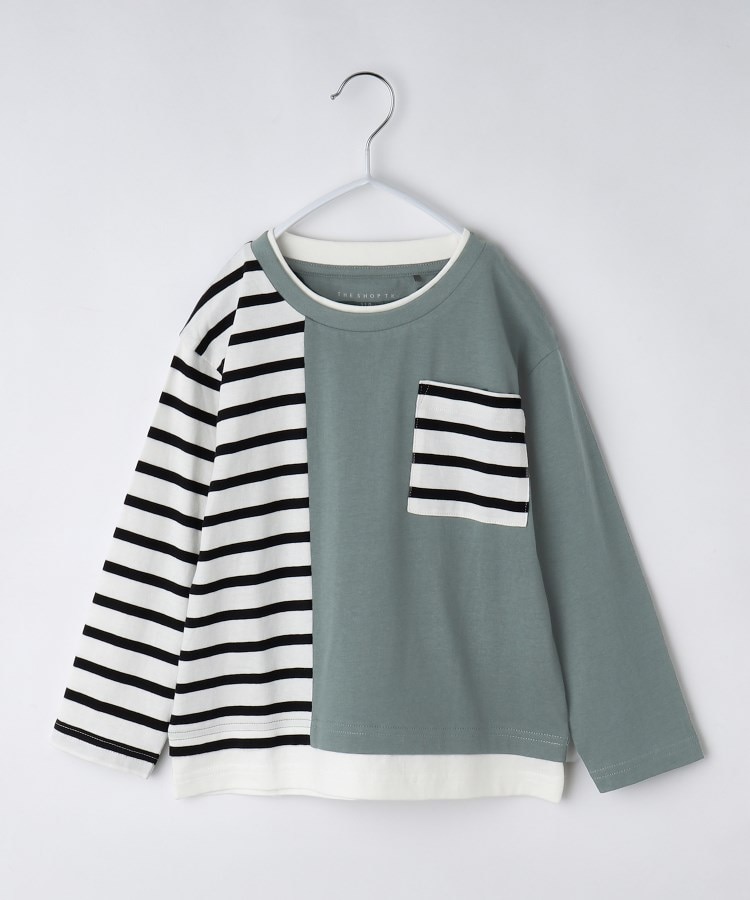 ザ ショップ ティーケー（キッズ）(THE SHOP TK(Kids))の【100－160】ブロッキング長袖Tシャツ/洗濯機OK グリーン(524)