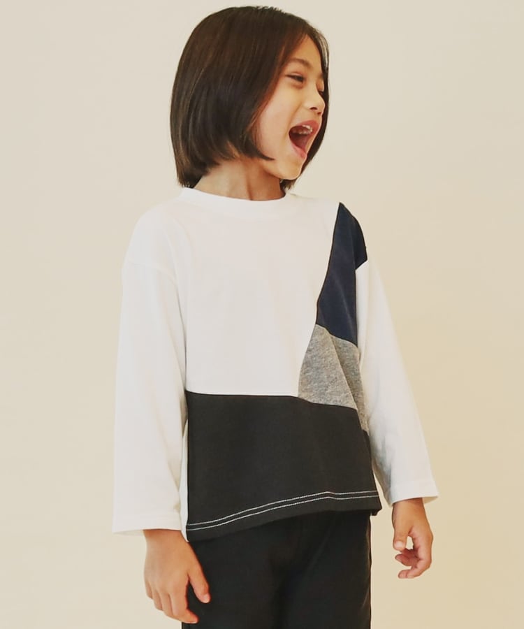 ザ ショップ ティーケー（キッズ）(THE SHOP TK(Kids))の【100－160】ブロッキング長袖カットソー/洗濯機OK オフホワイト(503)